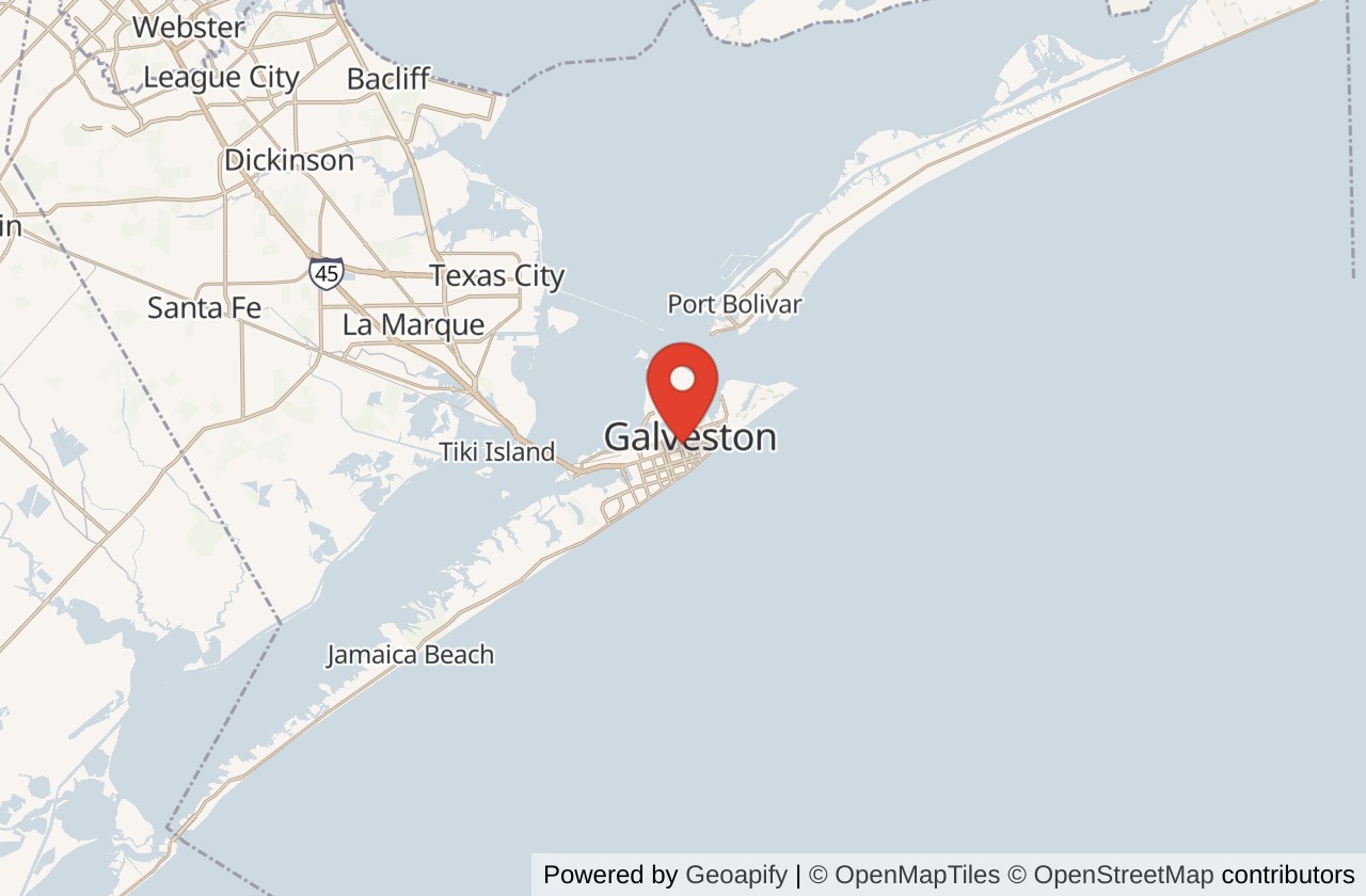 Map showing Galveston Flagship Pier location