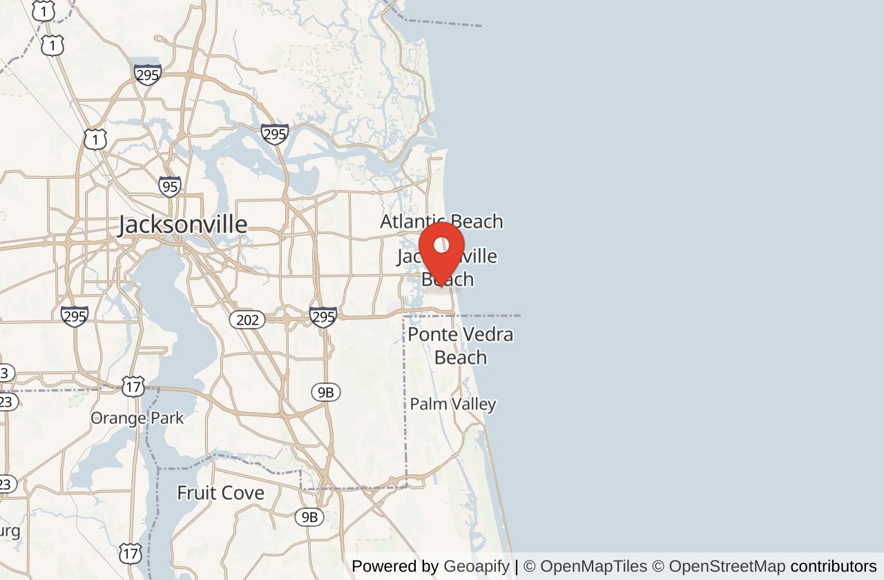 Map showing Jax Beach Pier location