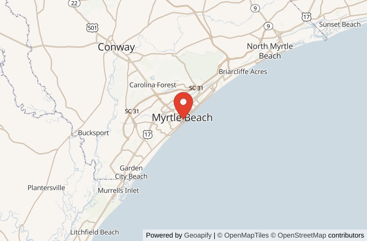 Map showing Myrtle Beach - Pier 14 location