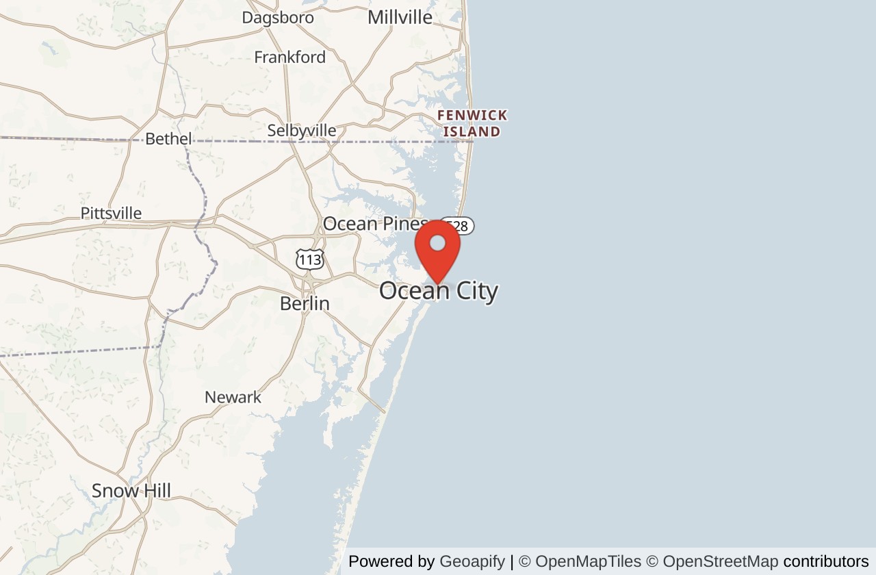 Map showing Ocean City Boardwalk location