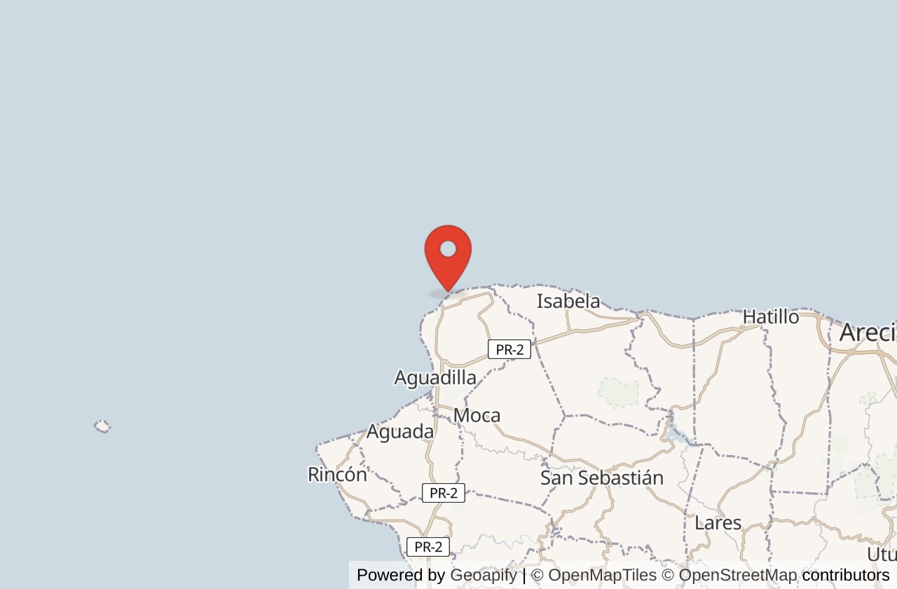 Map showing Surfer's Beach (Aguadilla) location