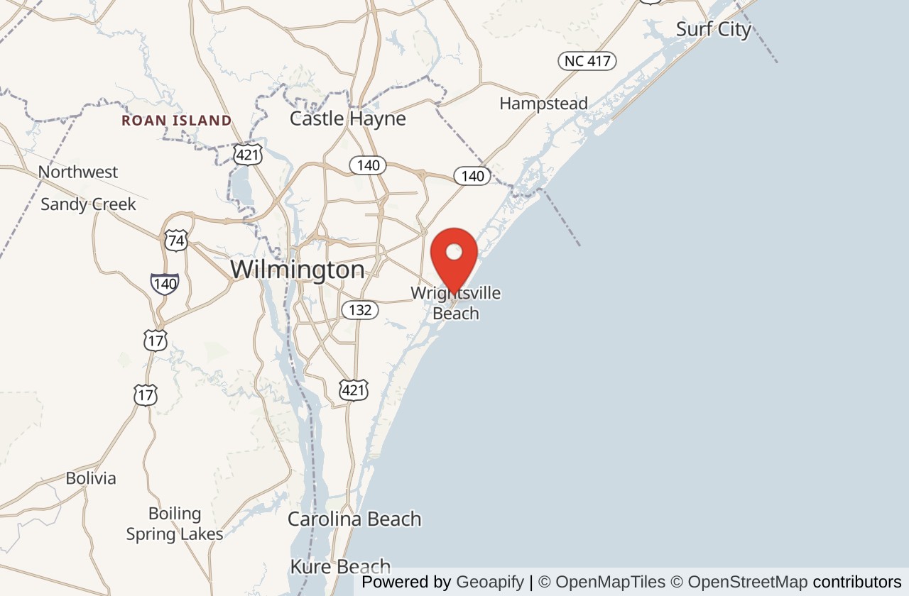 Map showing Wrightsville Beach (Oceanic Pier) location